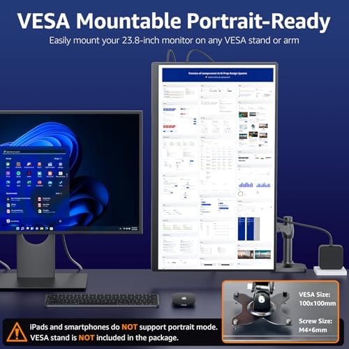 VisionOwl Portable Monitor for Laptop, IPS USB-C HDMI Travel Second Monitor for MacBook Pro Air, PC, PS5, Xbox, Portable Second Screen, Built-in Kickstand, Speakers, VESA Mountable, 23.8 Inch - Image 6