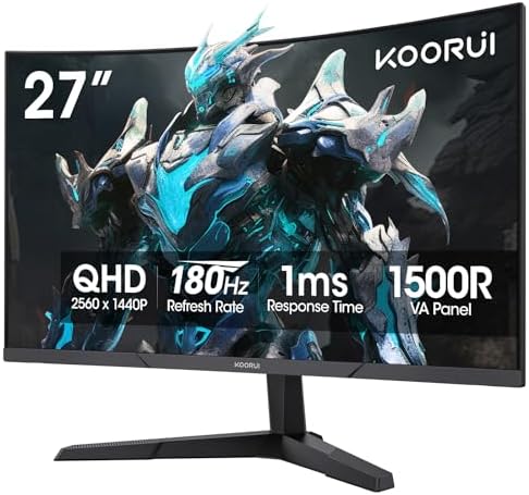 KOORUI 27 Inch Curved Gaming Monitor QHD 180Hz, 1ms 1500R VA Display by KOORUI