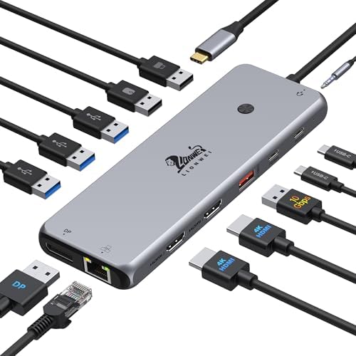 13-in-1 Laptop Docking Station Dual Monitor 4K, 2 HDMI USB C Hub LIONWEI by LIONWEI