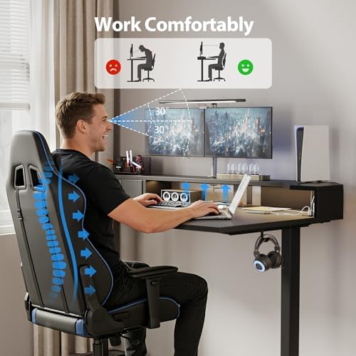 Agilestic 63*35 Inch L Shaped Standing Desk with Shelf & Led& Outlet, Black - Image 5