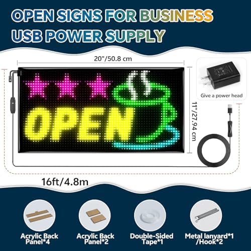 RAYHOME Dual Row LED Open Sign, 20"x12" Colorful Huge Bright Advertising open signs for business, Programmable Electric Scrolling Display with Remote for Business Store Bar Hotel - Image 6