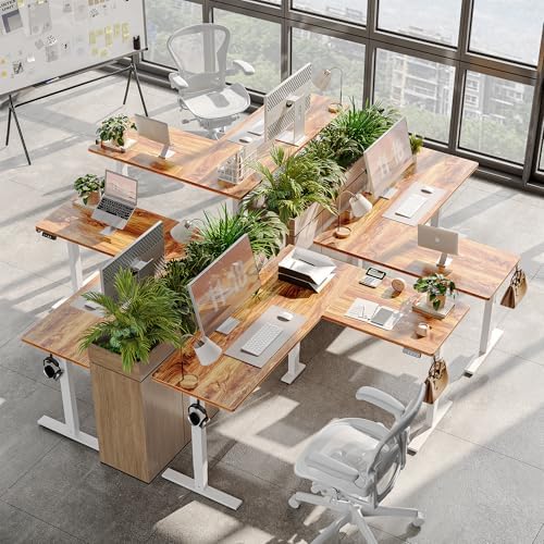 TIQLAB Standing Desk L Shaped, 63x55 Inch Adjustable Height, Electric Stand Up Desk, Corner Sit Stand Desk with Splice Board, Light Rustic Brown - Image 5