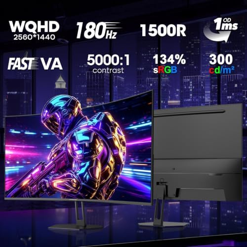 Amzfast 27 Inch WQHD 2560 * 1440 Curved Gaming Monitor 180Hz OD 1ms - Image 2