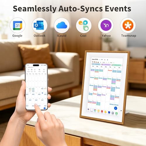 Digital Calendar, 10.1 Inch Electronic Calendar for Family Schedules, Smart Touchscreen Interactive Family Planner with Chore Chart, Meal Planner, Digital Picture Display, Gift for Mom Dad Mother (Wood Grain Color) - Image 3