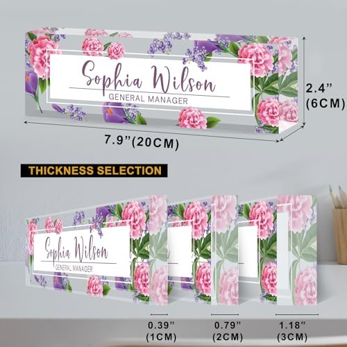 Personalized Name Plate for Desk Custom Desk Name Plate Acrylic Office Desk Accessories Decor for Women Teacher Nurse Boss Employee Appreciation Gifts for Mother Pink Floral Name Plates - Image 4