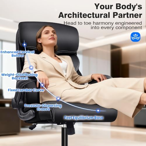 AreShark Executive Office Chair - 400lbs Heavy Duty Ergonomic Desk Chair with Comfy Cushion, High Back Breathable Leather Computer Chair with Flip-up Arms & Rocking Function for Home Office - Image 3
