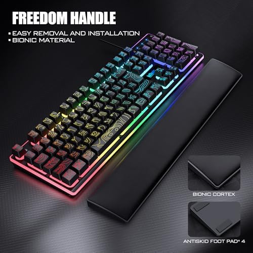 RedThunder K10 Wired Gaming Keyboard & Mouse Combo with Wrist Rest, Adjustable RGB Mechanical Feel Anti-ghosting Keyboard + 7D 7200 DPI Mouse+Soft Leather Wrist Rest for PC Gamers (Black Lines) - Image 4