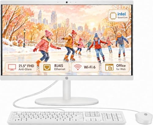HP 22" All-in-One Desktop Computer, 8GB DDR5 RAM, 128GB UFS Storage,13th Gen Intel Quad-Core CPU, FHD VA Display, WiFi 6, Bluetooth 5.3, RJ45, USB-C (10Gbps), UHD Graphics, 720p Cam, Cashmere White by Unknown