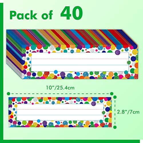 40PCS Desk Nameplates, Confetti Desk Name Tags with Double Sided PET Film Student Name Labels Erasable & Reusable Traditional Manuscript Name Plates for School Classroom Organization (10” x 2.8”) - Image 2