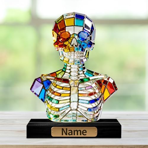 Personalized Acrylic Human Skull Torso Anatomical Decoration Stained Glass Style Colorful Figurine with Custom Name Plate Halloween & Anatomy Desktop Ornament Gifts for Anatomy Enthusiasts - Image 2
