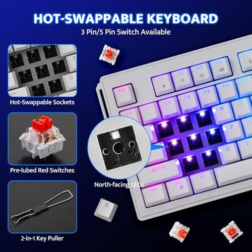 darkFlash K87PRO TKL Mechanical Keyboard with 6 LCD Stream Control Keys & 3 Media Knobs – Gasket Mount, Hot-Swappable RGB Gaming & Streaming Macro Keyboard for PC & Mac (White) - Image 5