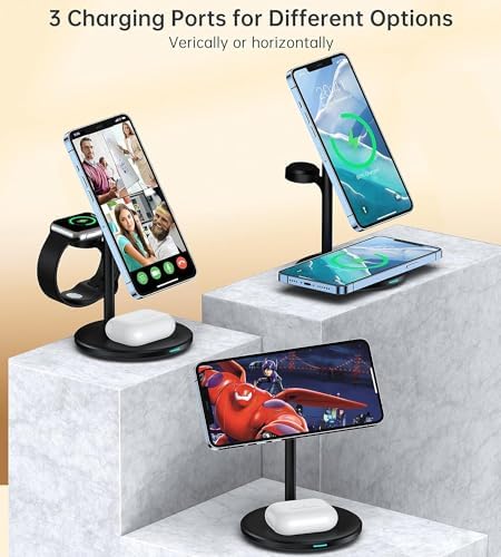 XooFly 3 in 1 Wireless Charging Station for Apple Devices, 15W Fast Wireless Mag-Safe Charger Stand with 20W Adapter for iPhone 17 16 15 14 13 12 Pro Max/Air/Plus/Pro, iWatch, AirPods (Black) - Image 4