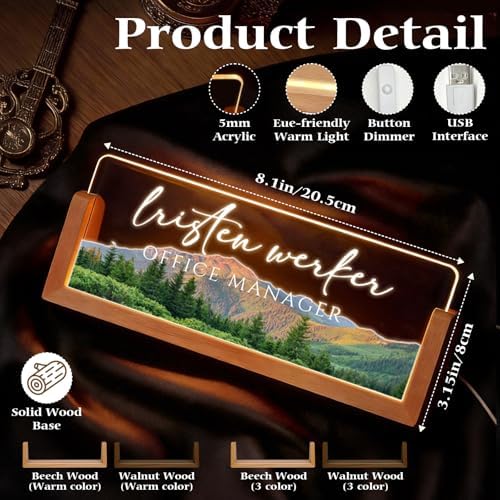 Personalized Light Up Acrylic Desk Name Plate - Custom Name Plate for Desk with Walnut Wood Base - Appreciation Office Gifts for Employees, Teacher, Social Worker (Forest) - Image 2