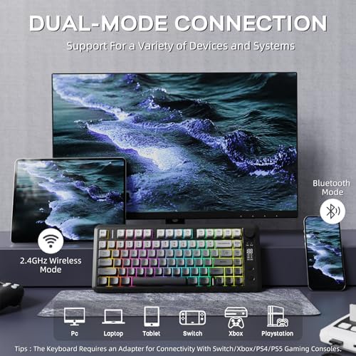 Free wolf M75 Wireless Gaming Keyboard Mechanical Feel Membrane - Moonlit - Image 3