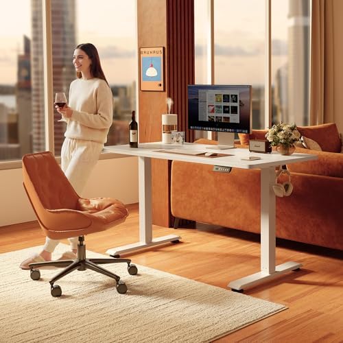 FEZIBO 55 x 24 Inchs Electric Standing Desk, Height Adjustable, Sit Stand Up, Computer Office Desk with Splice Board, White Frame/White Top - Image 2
