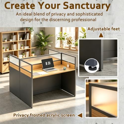 4-person Office Cubicle Desk Workstation w/Mute Privacy Panels, Walnut - Image 3