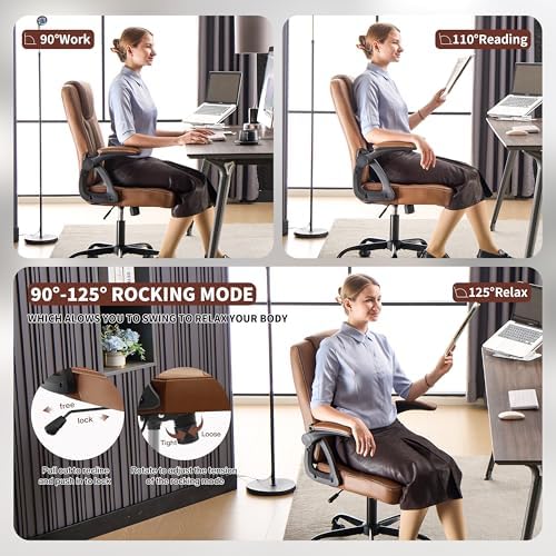 Office Desk Chair, PU Leather Computer Chairs with Padded Flip-Up Arms - Image 5