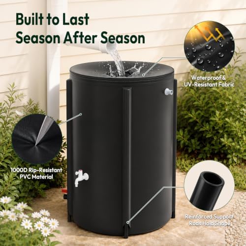 VINGLI Collapsible Rain Barrel Portable Rain Water Collection (Black, 132 Gallon) - Image 2