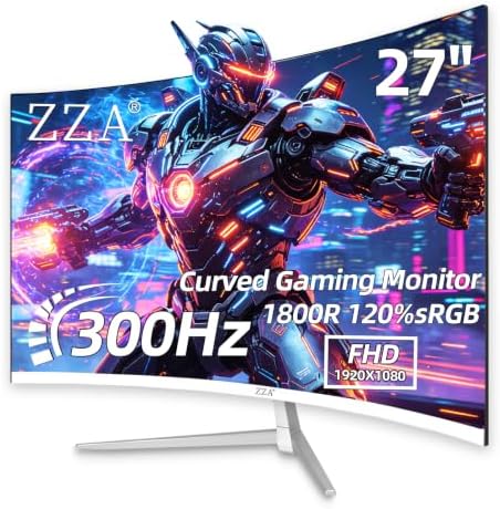 ZZA 27 Inch Curved Gaming Monitor 300Hz White Computer Monitor FHD 1080p by ZZA