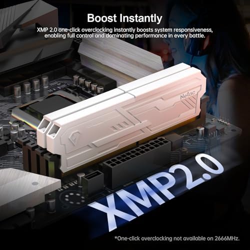 Netac DDR4 DRAM 32GB Kit16GBx2 C16 3200MHz XMP 2.0 Dual Channel RAM (PC4-25600) 1.35V 288-Pin Upgraded Aluminum Heat Sink Ideal for Gaming Computer Upgrade - Shadow III White - Image 3