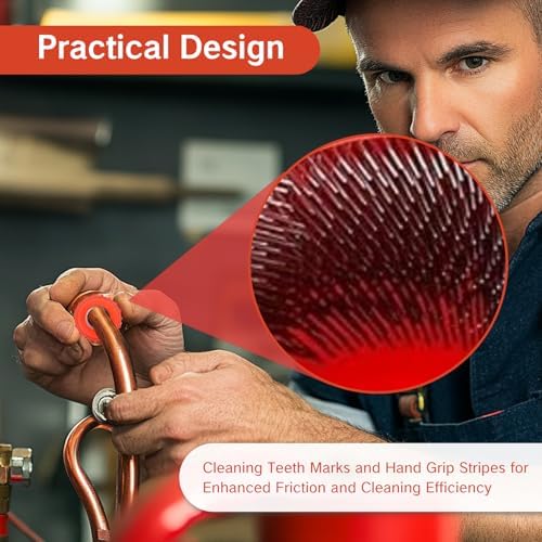 NIIIYTYB 3 Pieces Copper Pipe Cleaner Set Tube Cleaning Brushes for 1/2 Inch 3/4 Inch 1 Inch Handy Plumber Tools Metal Copper Pipe Cleaner Brush for Master Plumbing Maintenance(Red) - Image 5