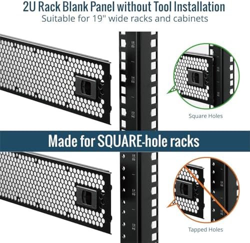 Tecmojo 2 Pack 2U Rack Perforated Blank Panel, Cold Rolled Steel Rack Panel, Rack Mount Plate for 19 in Server Rack Enclosure or Network Cabinet, Snap-in Type Mounting, Black - Image 3