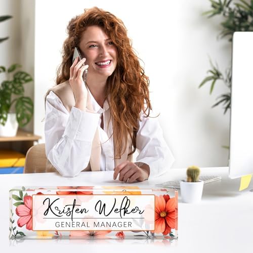 Custom Office Name Plate for Desk - Desk Name Plate Personalized Gifts for Coworkers, Boss, Employees, Teacher, Nurse - Office Desk Decor for Women Men - Employee Appreciation Gifts (Red Flower) - Image 5