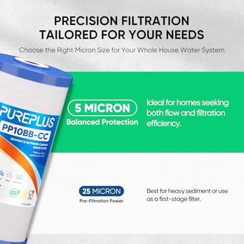 PUREPLUS 5 Micron 10"x4.5" Whole House Sediment & Carbon Water Filter,2PACK - Image 3