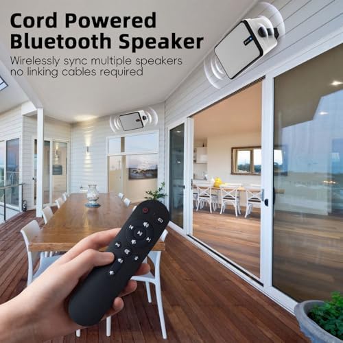 600W Outdoor Bluetooth Speakers, Wireless Sync Between Speakers, Powerful Bass, Wall Mount for Patio, Porch, Gazebo, Garage, 2-Pack, White(MZ-658) - Image 2