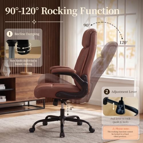 Office Chair, Leather Ergonomic Computer Desk Chair with Rocking - Image 5