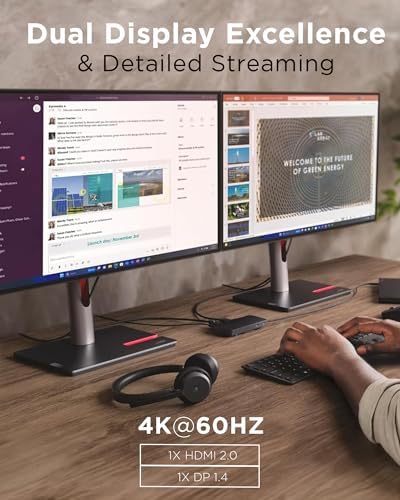 Lenovo USB-C Dual Display Travel Dock - 7 Ports, Integrated Cable, Universal Compatibility, Two displays at 4K - Black - Image 4