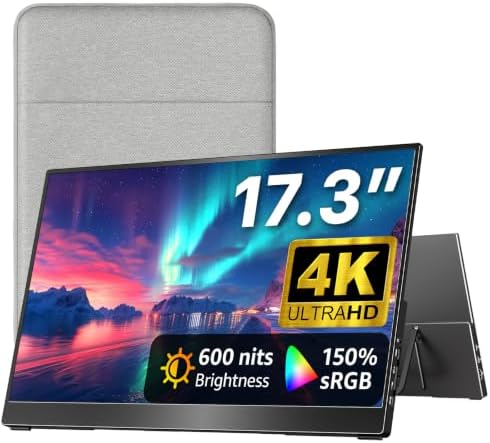 kksmart Portable Monitor for Laptop MacBook Surface PC Xbox PS5, Travel Monitor Second Screen for Laptop, HDMI USB-C VESA Compatible Built-in Speaker, 17.3 by KKSMART