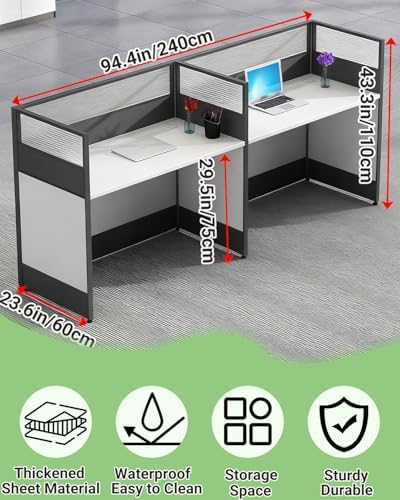 Nykto 2-Person Office Cubicle Desk Workstation w/Mute Privacy Panels, White - Image 2