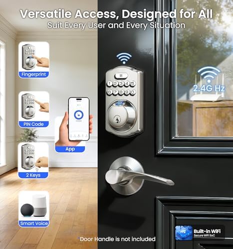 Veise VE012W WiFi Fingerprint Smart Lock for Front Door, Satin Nickel - Image 2