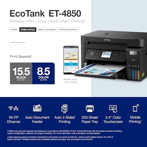 Epson EcoTank ET-4850 Wireless Color All-in-One Supertank Printer - White - Image 4