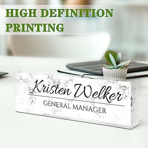 Name Plate for Desk, Desk Name Plate Personalized, Office Decor for Women Men, Acrylic Desktop Accessories, Office Appreciation Gifts for Boss Social Workers Nurse Teacher Employee (White Marble) - Image 3