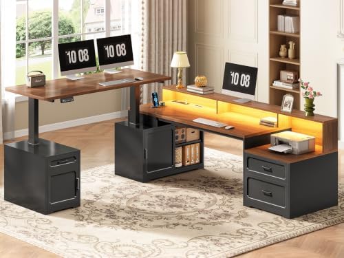 SEDETA Farmhouse L Shaped Standing Electric Desk with Storage, Black - Image 3