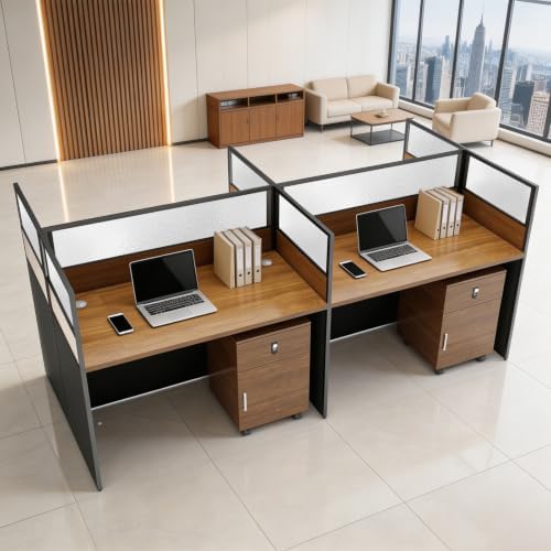 4 Person Cubicle Desk Workstation w/Mute Partitions & Cabinet, Dark Walnut by Gguileb