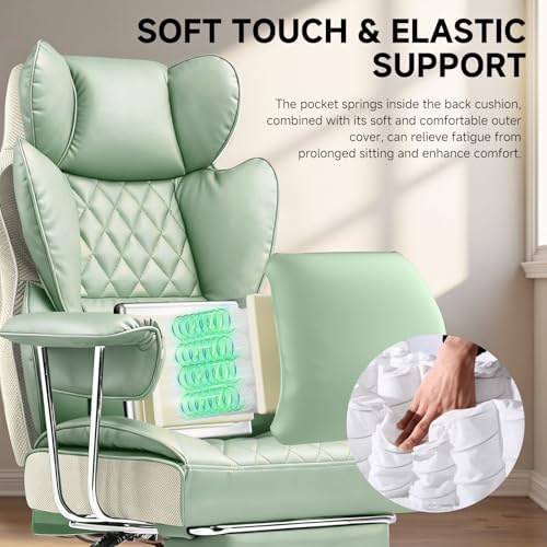COMHOMA Big and Tall Office Chair, High Back Leather Gaming Chair with Footrest, Executive Ergonomic Office Chairs with Pocket Spring Lumbar Support and with Outward Fixed Soft Armrests - Image 4