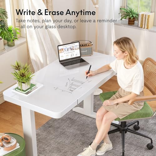 FLEXISPOT Comhar 48" Electric Glass Standing Desk with Drawers, USB Charging, Quick Assembly, Tempered Glass Top, Height Adjustable Sit Stand Desk for Modern Minimalist Home Office, White - Image 4