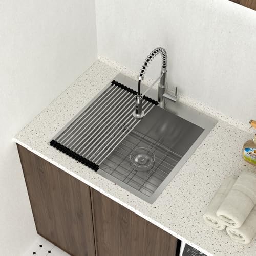 Lordear Drop In Laundry Sink with Faucet 22"x22"x12" Topmount Utility Sink 16 Gauge Stainless Steel Single Bowl for Laundry Room - Image 2