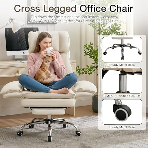 JOMEED Cloud Cross Legged Office Chair with Footrest,Flip Armrest,Beige - Image 5