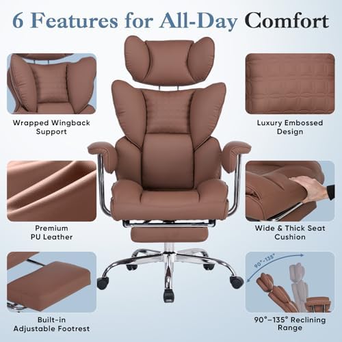 DUMOS Big and Tall Home Office Desk Chair, Executive Chair with Footrest - Image 6