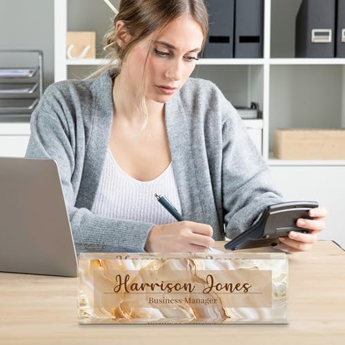 Personalized Name Plate for Desks, Custom Desk Name Plates, Acrylic Name Plate Office Desk Accessories, Personalized Office Gifts for Coworkers Teachers, Employee Appreciation Gifts (B-Gold Flowing) - Image 6