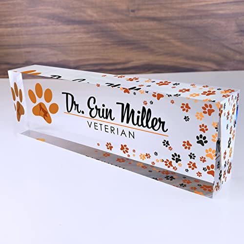 Artblox Office Desk Name Plate Personalized | Custom Name Plates for Desks | Vet Dog Design On Clear Acrylic Glass | Cute Office Desk Accessories Customized Gifts - (8" x 2.5") by Artblox