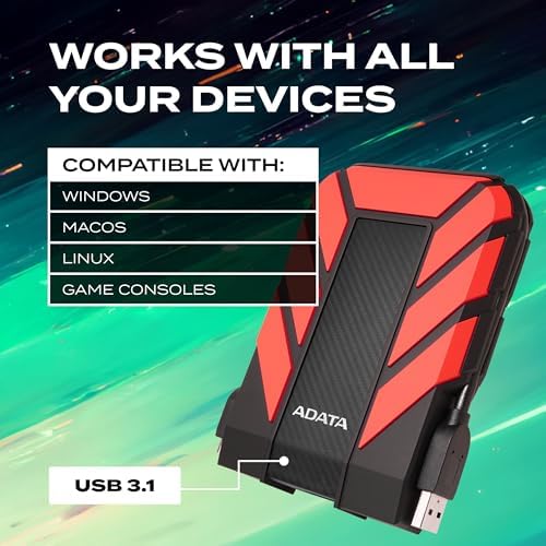ADATA HD710 Pro External Hard Drive, Red, 1TB - Image 5