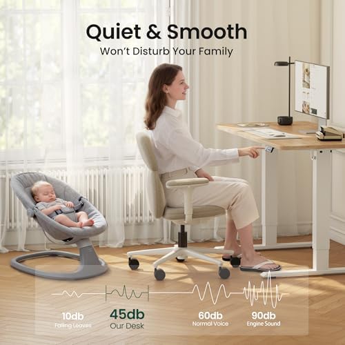 DESINO Standing Desk, 32 × 19 Inches Electric Height Adjustable, Sit and Stand Up, Computer Office Desk with Splice Board, White Frame/Oak TOP - Image 7