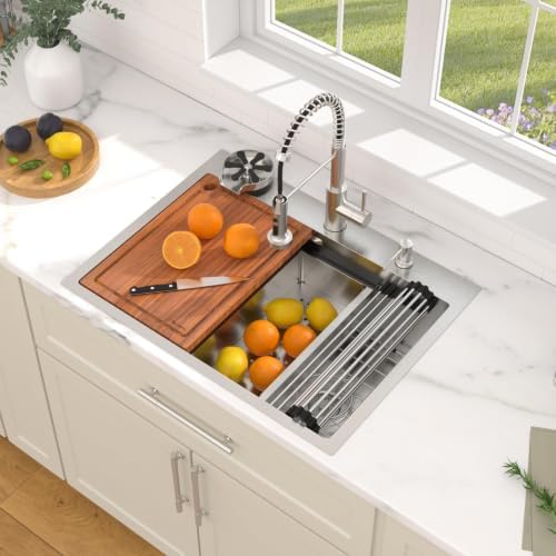 Dcolora 28" Drop In Stainless Steel Kitchen Sink Workstation with Faucet - Image 2