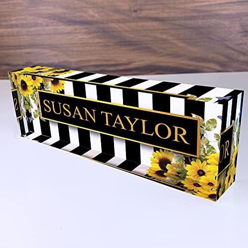 ARTBLOX Personalized Acrylic Desk Name Plate, Sunflower Design by Artblox