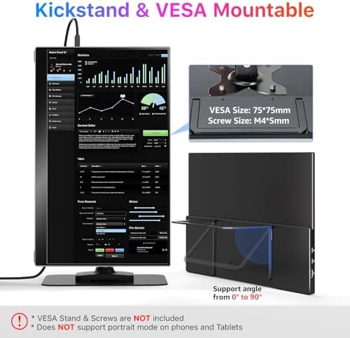 kksmart Portable Monitor for Laptop MacBook Surface PC Xbox PS5, Travel Monitor Second Screen for Laptop, HDMI USB-C VESA Compatible Built-in Speaker, 17.3 - Image 7